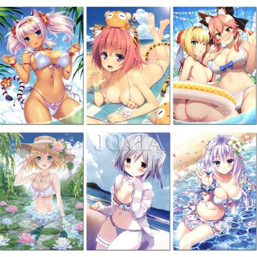 Bikini Anime Girls Silk Posters Japanese Cartoon Sexy Girl Poster Beach Swimsuit Wall Art Prints Pictures
