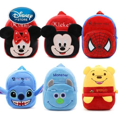 Disney Marvel Spiderman Mickey Mouse Minnie Winnie The Pooh Stitch Plush Anti-Lost Backpack Kids 2-4 Years Old Baby Schoolbag