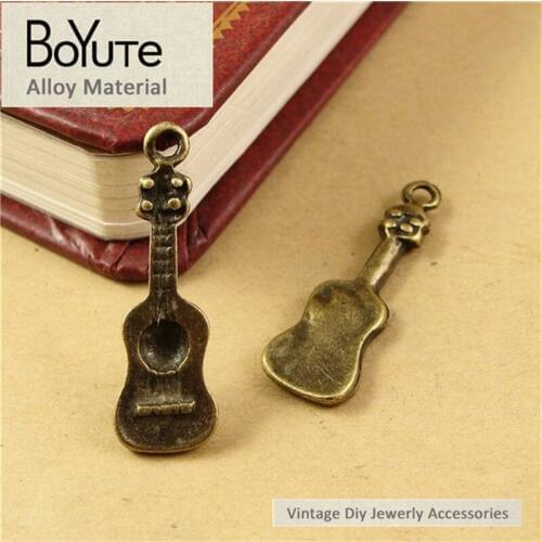 BoYuTe (100 Pieces/Lot) 28*9MM Vintage Style Antique Bronze Plated Charms Guitar Pendants Diy Metal Jewelry Making