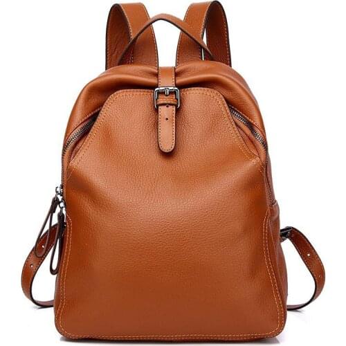 Simple Casual Leather Backpack Women Luxury Cowhide Lady Rusksack Brand Designer Travel Backpack Bag Girl School Backpack
