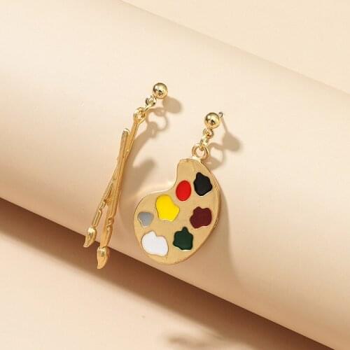 New Funny Creative 90s Aesthetic Drop Dangle Earrings for Women Girl Paintbrush Palette Asymmetric Earrings Party Jewelry Gift