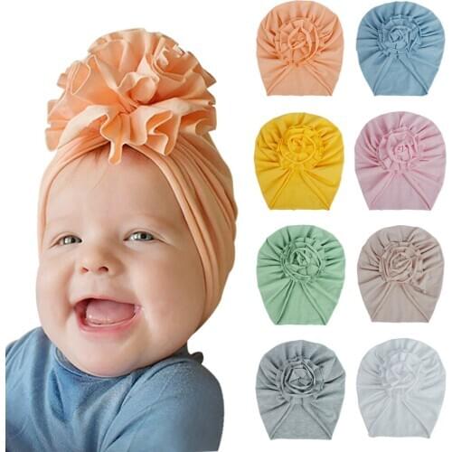 Cute 20 Colors Pleating Flower Baby Hat Newborn Elastic Infant Turban Hats Girls Kids Children Beanie Cap Headwear Photo Props
