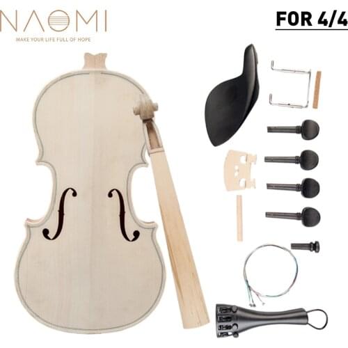 NAOMI DIY Violin 4/4 Full Size Natural Solid Wood Acoustic Violin Fiddle Kit Spruce Top Maple Back Neck Fingerboard New