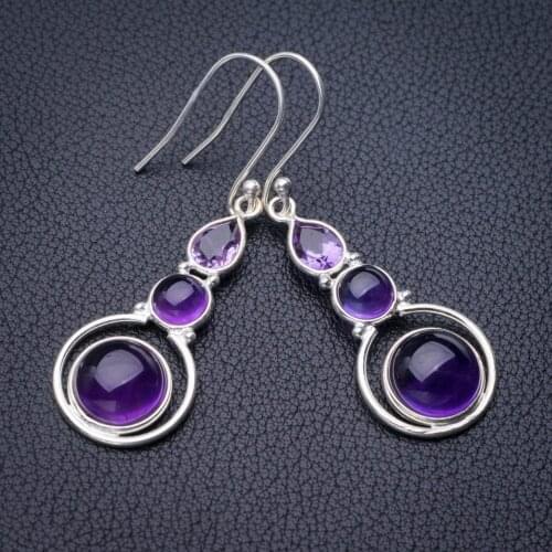 StarGems Natural Amethyst Handmade 925 Sterling Silver Earrings 2" E1191