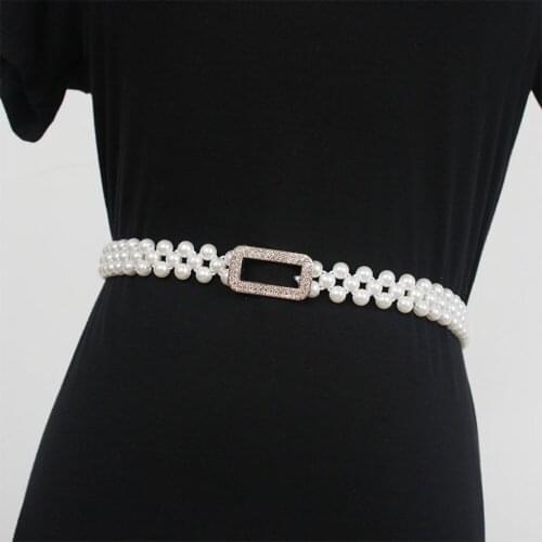 Temperament new spring and summer fashion imitation pearl elastic belt dress bullet force belt fine white waist chain