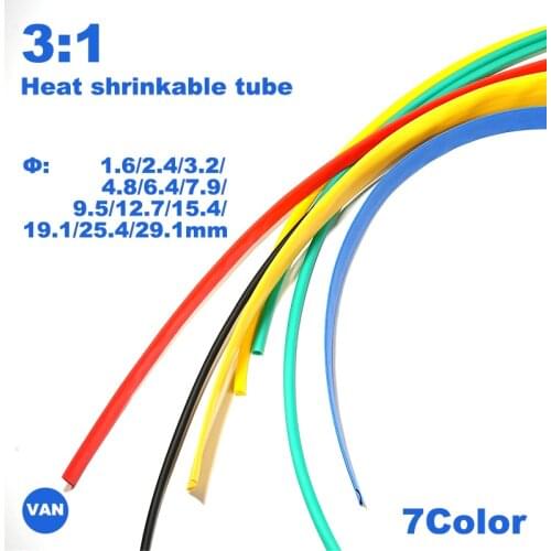 2m 1.6/2.4/3.2/4.8/6.4/7.9/9.5/19.1/25.4mm Dual Wall thick Glue 3:1 ratio Shrinkable Tubing Adhesive Lined Wrap Wire Cable kit