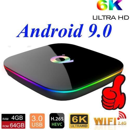 Smart TV Box Q Plus TV Box 6K Android 9.0 4GB RAM 32GB/64GB ROM Quad Core H.265 USB3.0 2.4Ghz WiFi Home Set Top Box Media Player