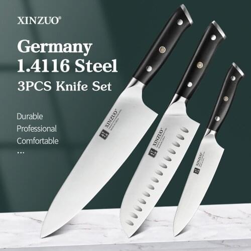 XINZUO 3PCS Knife Set 1.4116 Stainless Steel 5" Utility 7"Santoku 8.5"Chef Slicing Knives Peeling Janpanse Vege Cleaver Knives