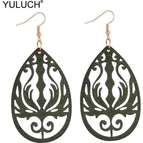 YULUCH 2019 African Indian Women Hollow Wooden Fire Statement Earrings Ethnic Black Pendant Drop Earrings For Women Wedding Gift