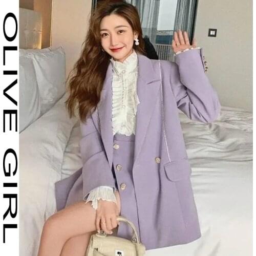 Goddess Women Purple Blazer Jacket Casual Work Suit Vintage Office Lady Fashion Pockets Long Sleeve Suit Blazers +Shorts Female