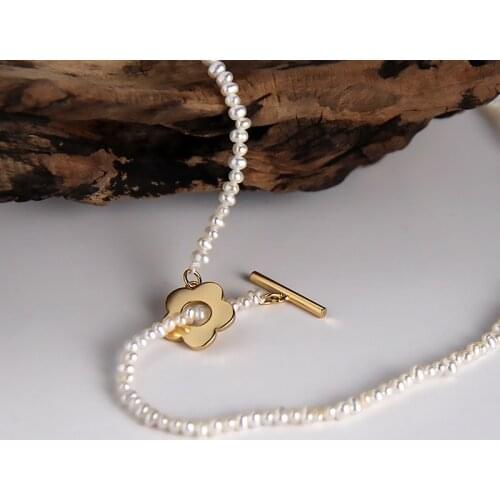 Silvology Natural Freshwater Pearl Flower Choker Necklace 925 Sterling Silver O T Button Necklace for Women Luxury Party Jewelry