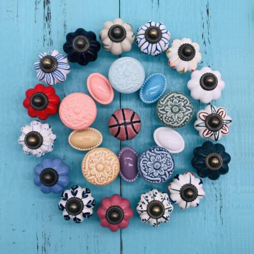 1pcs Cabinet Handles and knobs Ceramic Pumpkin Furniture Pulls Round Single Kitchen Door handles Cupboard Wardrobe Drawer Pulls