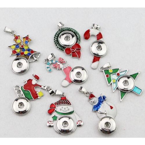 10styles to choose! 18mm Diy Metal Button Snap Pendant Christmas Style Snap Button Necklace Pendant For Xmas Gift