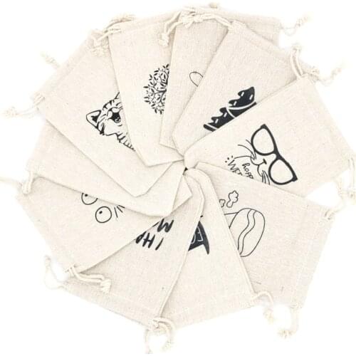 10x14cm 5pcs/lot Handmade Cotton Linen Jewelry Storage Package Bags Drawstring Small Coin Purse Cloth Bag Christmas Gift Pouches