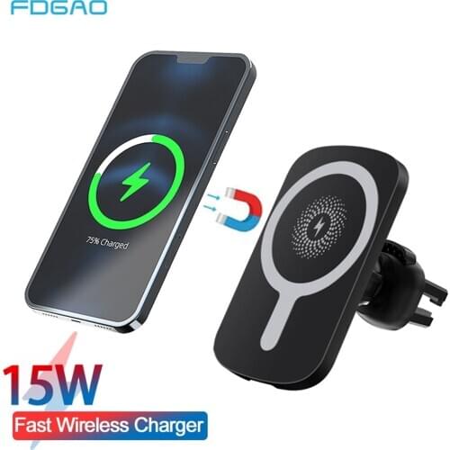 FDGAO 15W Automatic Magnetic Wireless Car Charger for iPhone 12 Pro Max Mini Air Vent Mount Magnet Qi Fast Charging Holder Stand