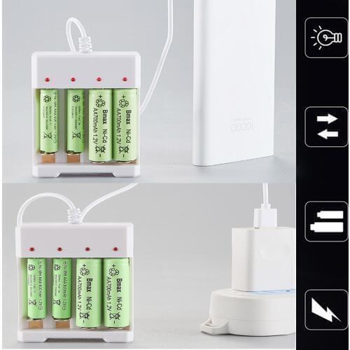 2020 4 Slot Universal USB Battery Charger Adapter For AA / AAA Battery Rechargeable Charge Fast Charging Tool Support Power Bank