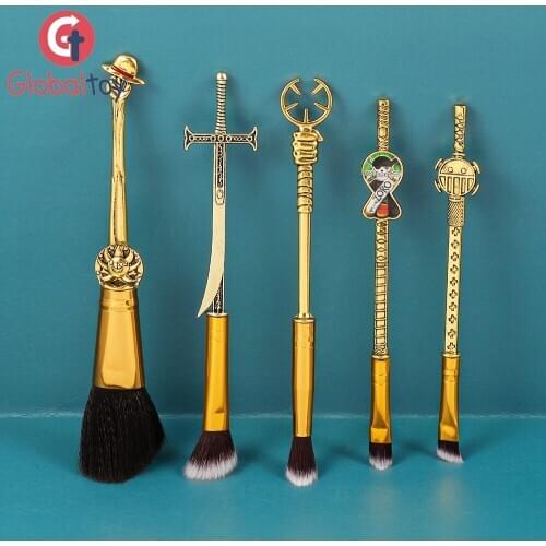 5Pcs One Piece Makeup Brush Set 20th One Piece Comestic Crafts Luffy Zoro Usopp Animation Model Toys Girls Makeup Brushes Set