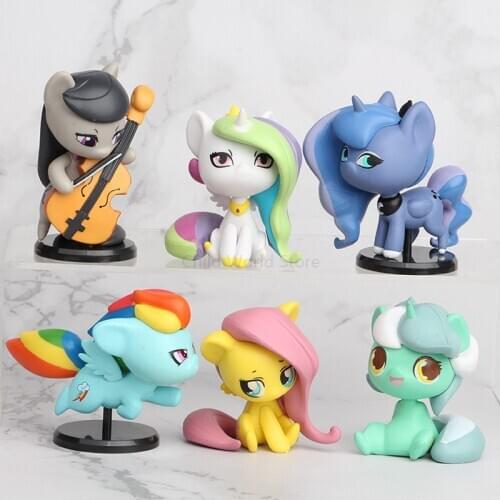 6pcs My Little Pony Unicorn Princess Luna Celestia Rainbow Horse Action Figures Toys for Children Birthday Christmas Gift M18