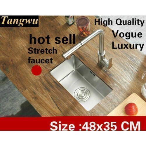 Free shipping kitchen manual sink single trough mini stretch faucet stainless steel hot sell 480x350 MM