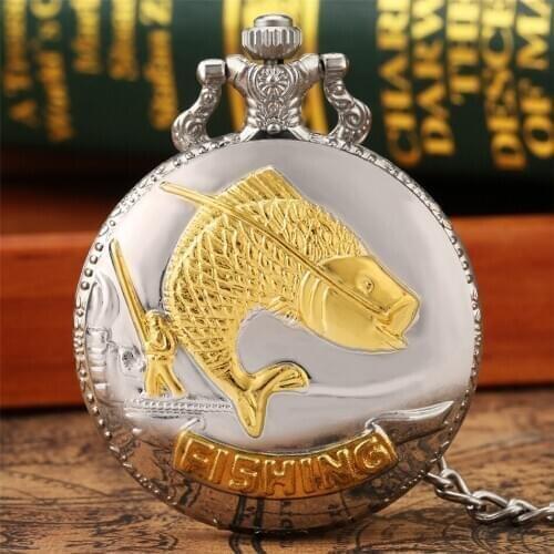 Fishing Display Quartz Pocket Watch Arabic Numerals Round Dial Silver Gold Retro Pendant Pocket Watches