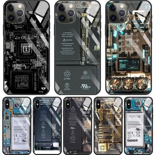 Tempered Glass Case For Apple iPhone 11 12 pro max XS XR X 8 7 6s 6 Plus 12 mini SE 2020 Cover Circuit Board