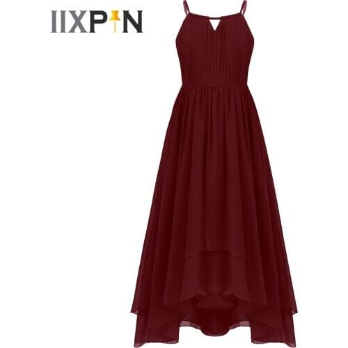 Kids Dance Wear Chiffon Pleated High-low Flower Girl Dress Performance Costume Wedding Party Clothes Children Vestidos De Festa