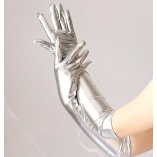 Full Finger Shiny Leather Long Gloves Cosplay Costume Accessories Halloween Party Festival Funny Props Decoration Gold Silver