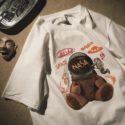 Ins Goth Punk Bear Tshirt Pure Cotton Hip Hop Graphic T Shirts O-neck Casual Harajuku Summer Plus Size Tops Korean Teens Clothes