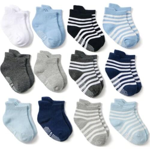 6 Pairs/lot 0 to 7 Yrs Cotton Childrens Anti-slip Boat Socks For Boys Girl Low Cut Floor Kid Sock With Rubber Grips Four Season
