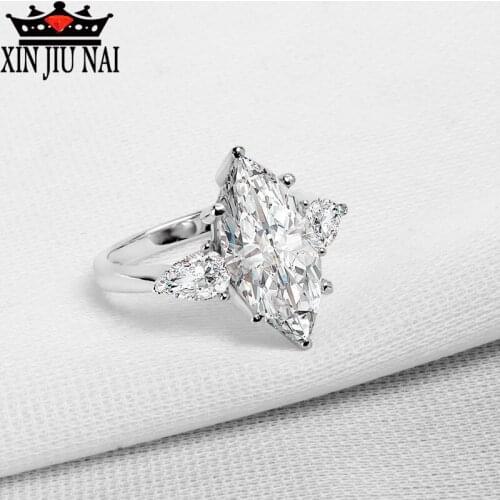 Fashion Elliptical Gem Ring Cut Sona High Quality Zircon CZ Sona Elegant Lady Ring Three Gems CZ Bride Wedding Engagement Ring