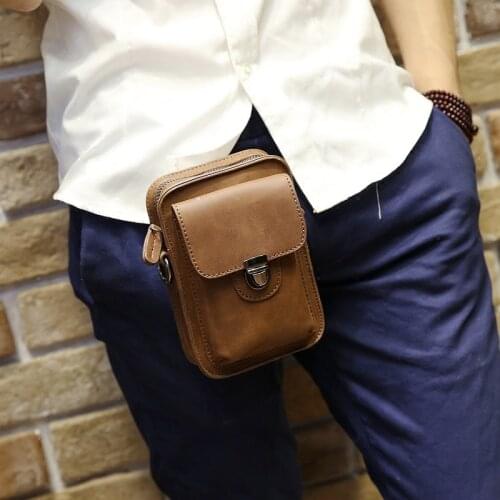 Brand Fashion ! Crazy Horse PU Leather Men Small Waist Pack Mobile Phone Case Travel Bags Small Mens Belt Bag Black Brown XP458