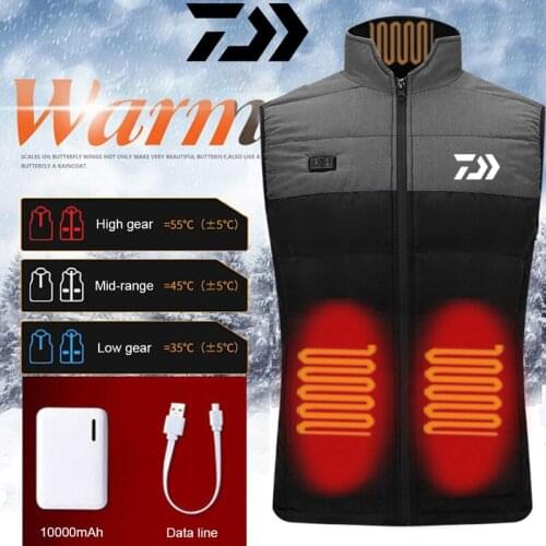 DAIWA Fishing Heating Vest Jacket Men Usb Heating Coat Warm Clothing Smart Dual Control Hunting Fishing Winter Gray S-4xl