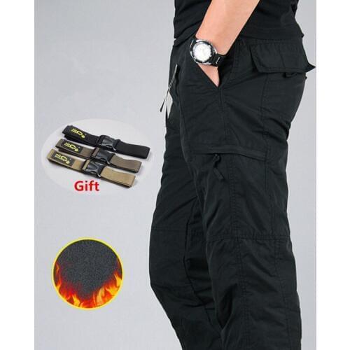 Mens Winter Double Layer Thick Cargo Pants Casual Warm Baggy Cotton Fleece Trousers Male Military Camouflage Tactical Pants