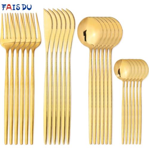 24 Pcs/set 304 Stainless Steel Cutlery Dinnerware Set Table Golden Cutlery Tableware 24 Pieces Spoons Knife And Forks