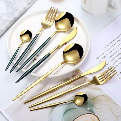 New Black Gold Dinnerware Set Stainless Steel Cutlery Set Knives Fork Spoons Dinner Set Home Kitchen Silverware Tableware Set