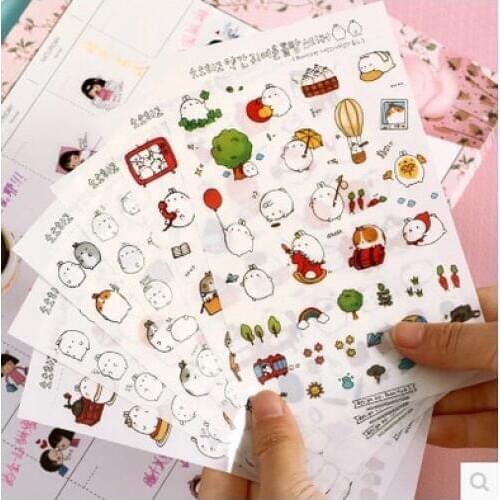 6 pcs/lot cute rabbit PVC paper sticker diy decoration sticky album diary scrapbooking toys for kids