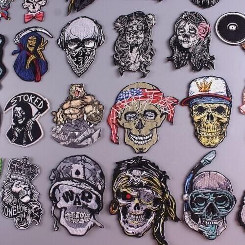Rock Patch Punk/Skull Embroidered Patches Biker Patches On Clothes Iron On Patches For Clothing Black Patch Sticker On Clothes