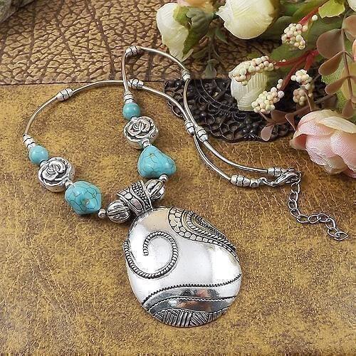 Charm Bohemian blue Stone vintage choker necklace chain Jewelry Valentines Day for Women Girls