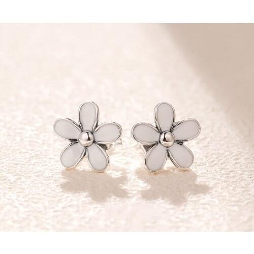 Original S925 Sterling Silver Pan Earring Creative Love Daisy Earrings For Women Wedding Gift Fashion Jewelry