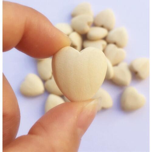 Chenkai 500pcs Natural Wood Heart Teether Beads Unfinished Baby Shower Teethering Wooden Teether Jewelry Toy Beads