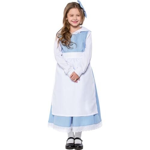 Deluxe Child Beauty And The Beast Belle Maid Cosplay Costume Servant French Halloween Purim Book Week Fancy Dress