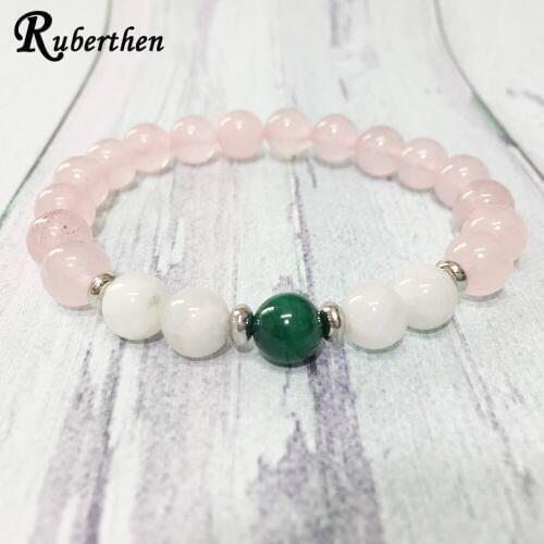 Ruberthen AAA Grade Malachite With Moonstone Yoga Bracelet High Quality Rose Quart z Bracelet Best Friendship Gift Jewelry