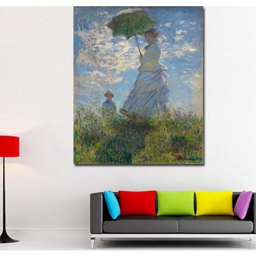 SELFLESSLY Woman with a Parasol - Madame Monet and Her Son by Claude Monet Classic Art Painting Prints On Canvas Wall Decor Home
