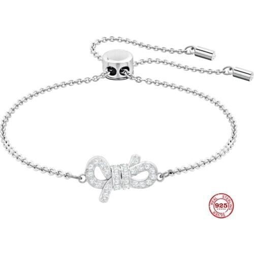 2020 Fashion Charm Pure 925 Silver Original 1:1 Copy, Simple Design Feminine Bow Knot Wild Bracelet Female Luxury Jewelry Gifts