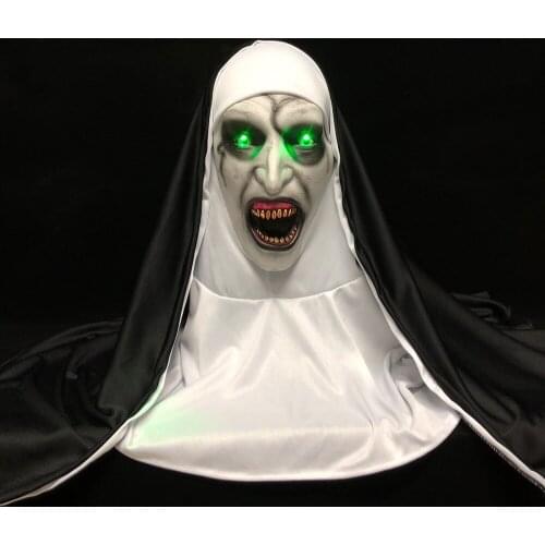 LED Horror The Nun Mask Cosplay Scary Latex Masks With Headscarf Led Light Halloween Party Props Deluxe
