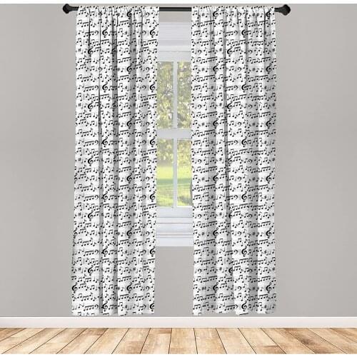 Music Curtain for Kids Rooms Abstract Style Professional Music with Notes and Clef Sheet Play Writing Window Drapes
