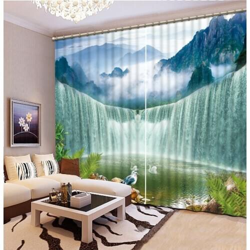 Waterfall curtains Landscape Scenery Beauty Digital Photo Printing Blackout 3D Curtains for Living Room