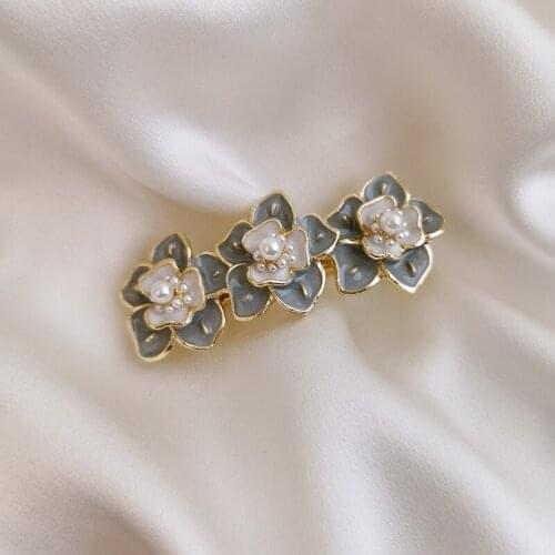 Double Layer Gray Daisy Flower Imitation Pearl Stamen Spring Hair Clip Hairpins Hair Accessories for Women MS444