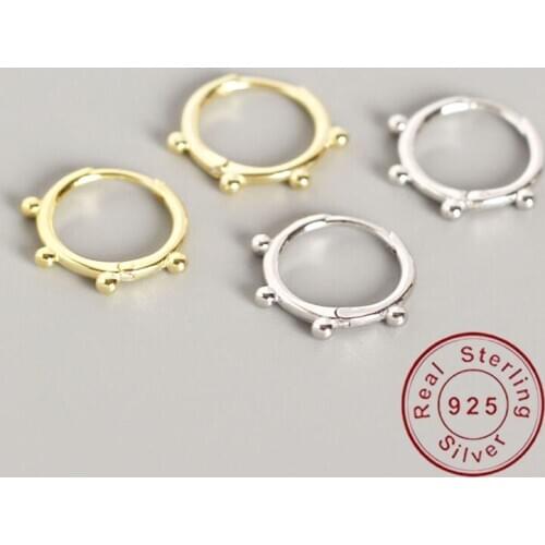 Dainty Delicate Small Real 925 Sterling Silver Hoop Earrings For Women Geometric Circle Bead Fine Jewelry Brincos