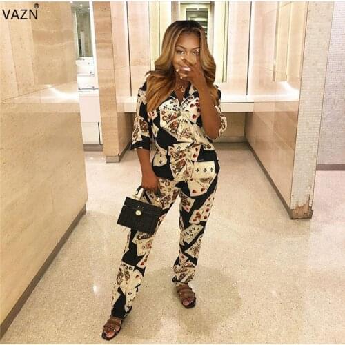 VAZN Autumn Hot Elegant Fashion Casual Style Women 2 Piece Set Fancy Half Sleeve Full Pants Lady Chiffon Bodycon Set HM6052